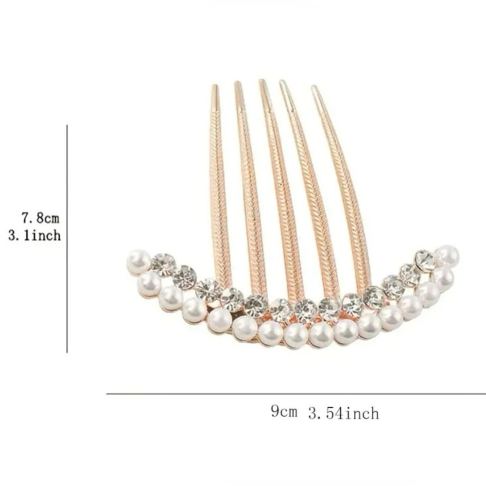 New 1 Piece Diamond and Pearl Metal Hair Comb - Picture 2 of 2